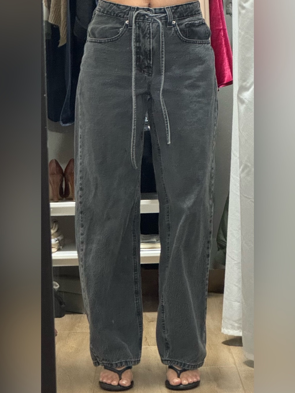 BDG Bella Drawstring Baggy Jeans Washed Black Size 24